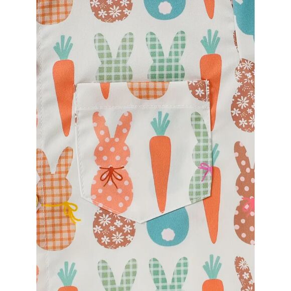 Easter Bunnies/Carrot Print Button Down Collared Dress Shirt 4-5 Yr Or 7-8 Yrs. - Picture 4 of 6